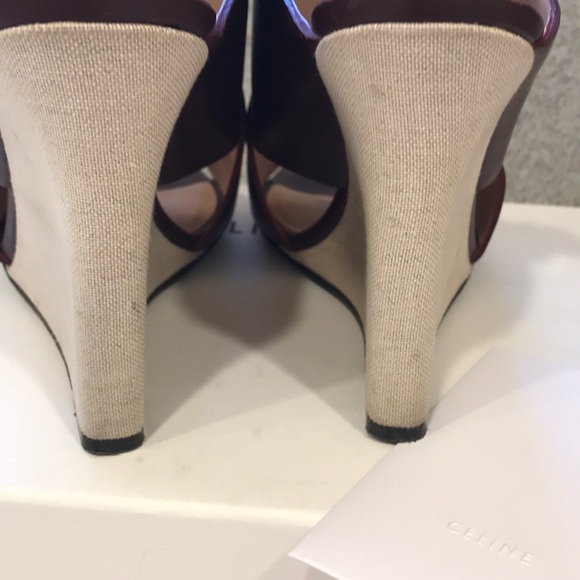 Celine leather & linen wedge shoe 37 1/2 - Picture 5 of 8